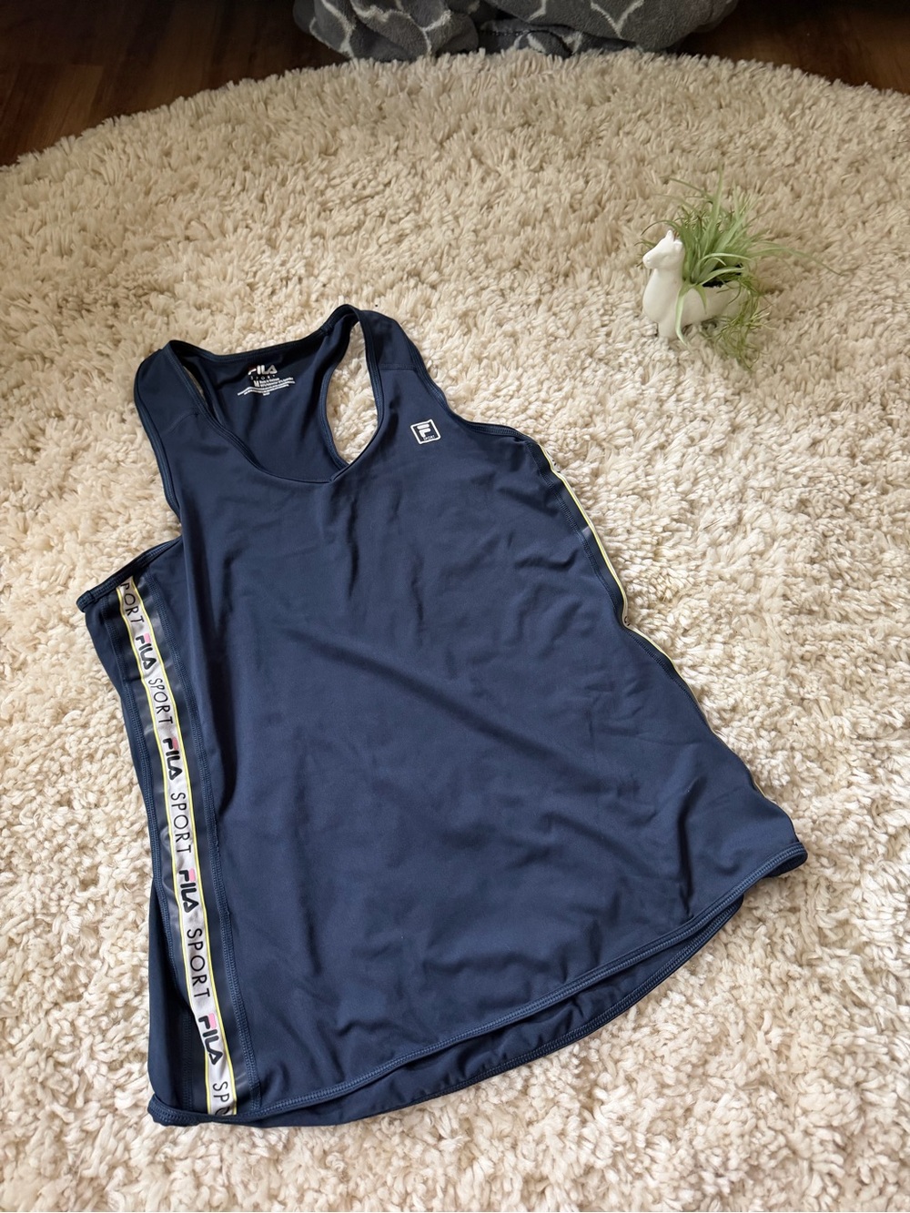 FILA Women's Navy Racerback gym sporty Tank Top with Branded Side Tape - Picture 4 of 5